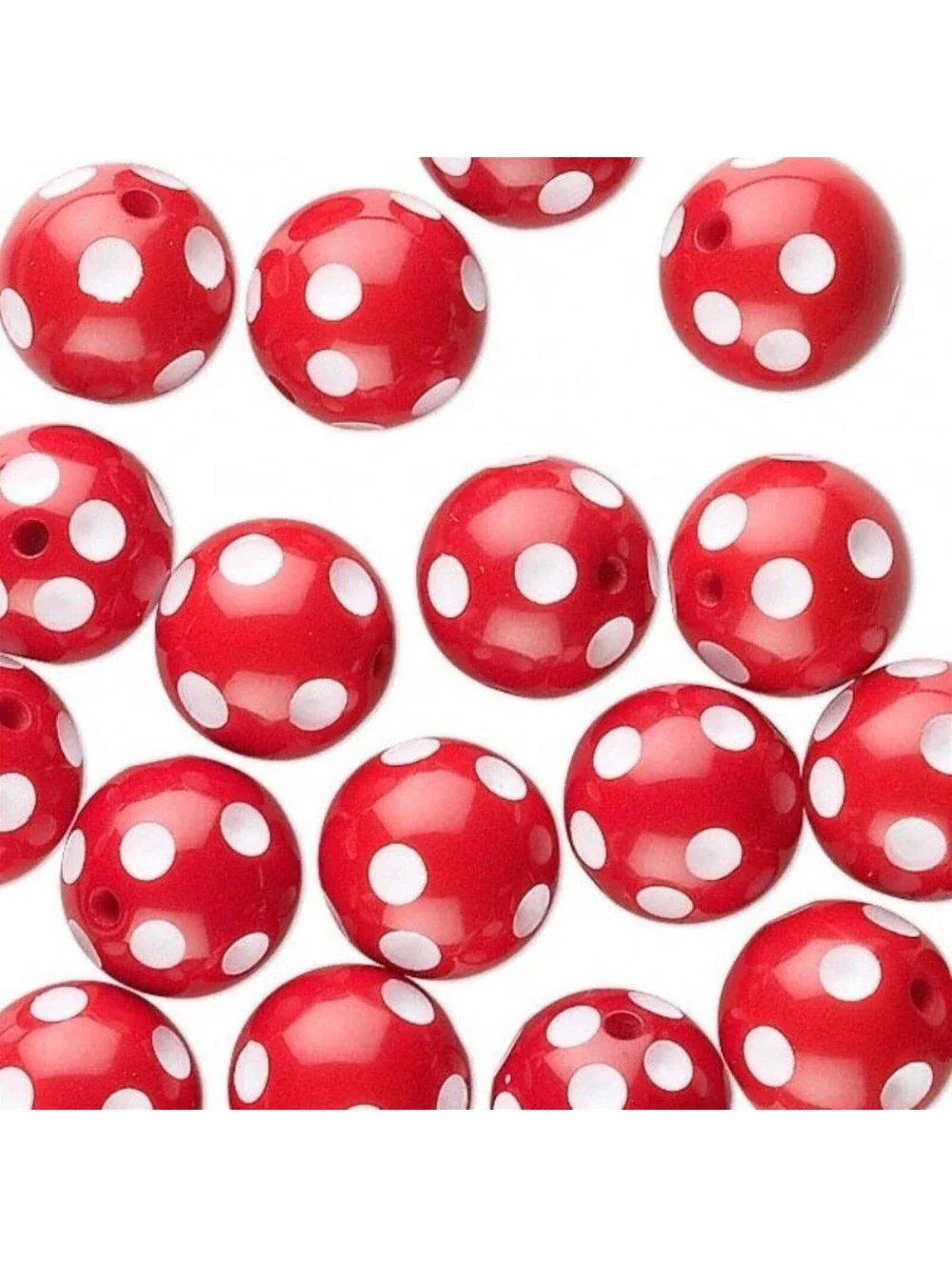 Retro 50s 80s Red White Polka Dot 16mm Round Lucite Acrylic Beads 10 pcs